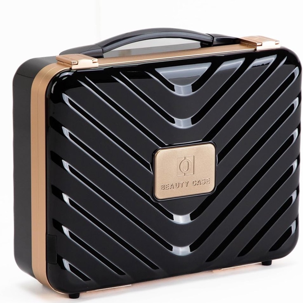 Black & Gold Makeup Case LED Lighted Mirror Portable Travel Makeup Organizer